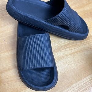Textured Black Slide Sandals